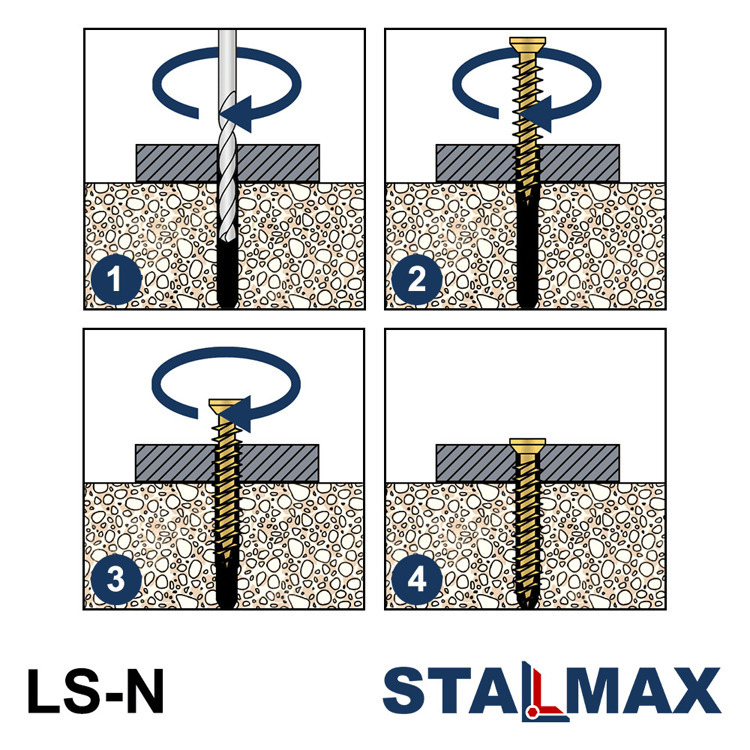 Шуруп по бетону нагель STALMAX LS-N 7,5х52 желтый цинк