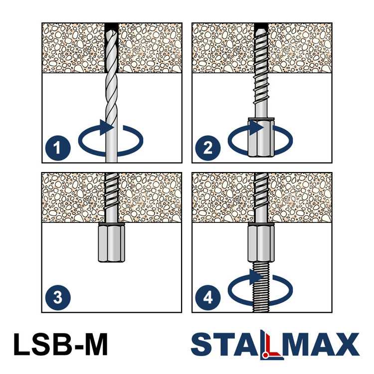 Анкерный шуруп по бетону STALMAX LSB-M 6х35 M8/M10 с комбинированной гайкой оцинкованная сталь