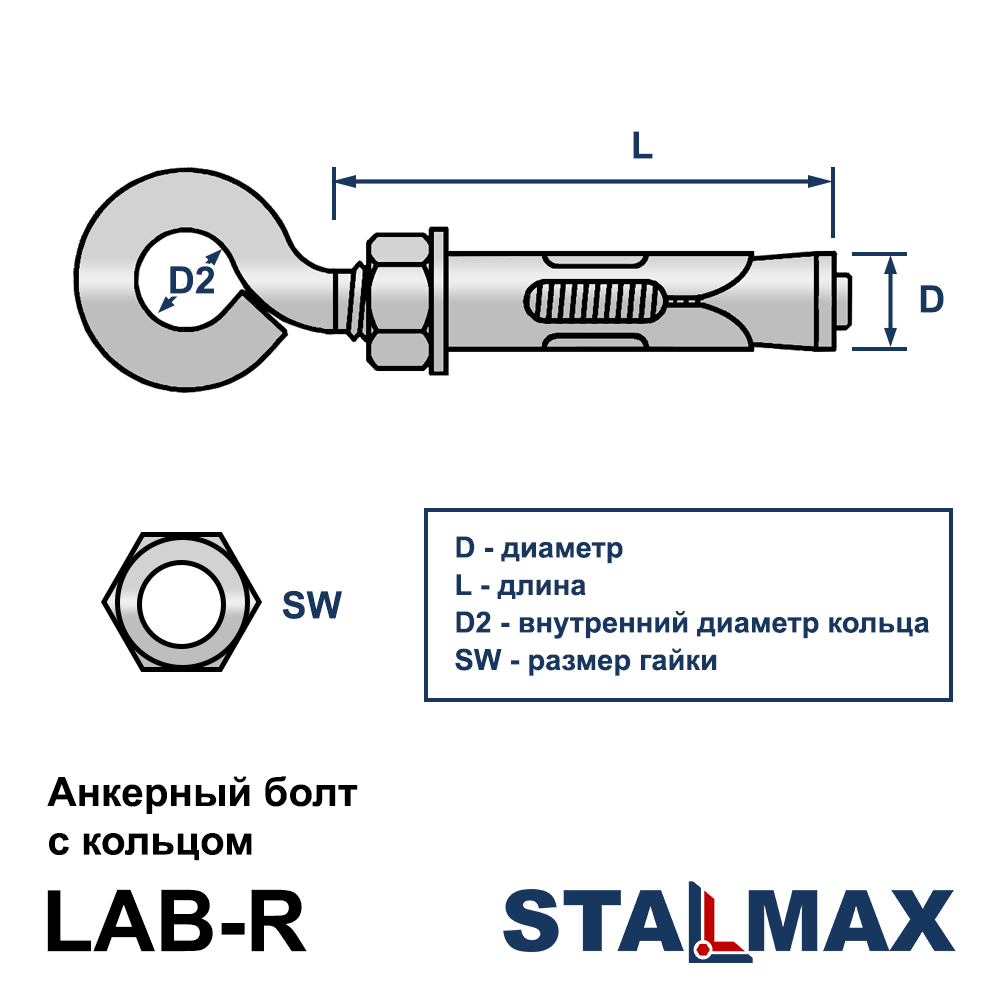 Анкер-кольцо М12 16х110 LAB-R белый цинк купить по оптовой цене STALМAX