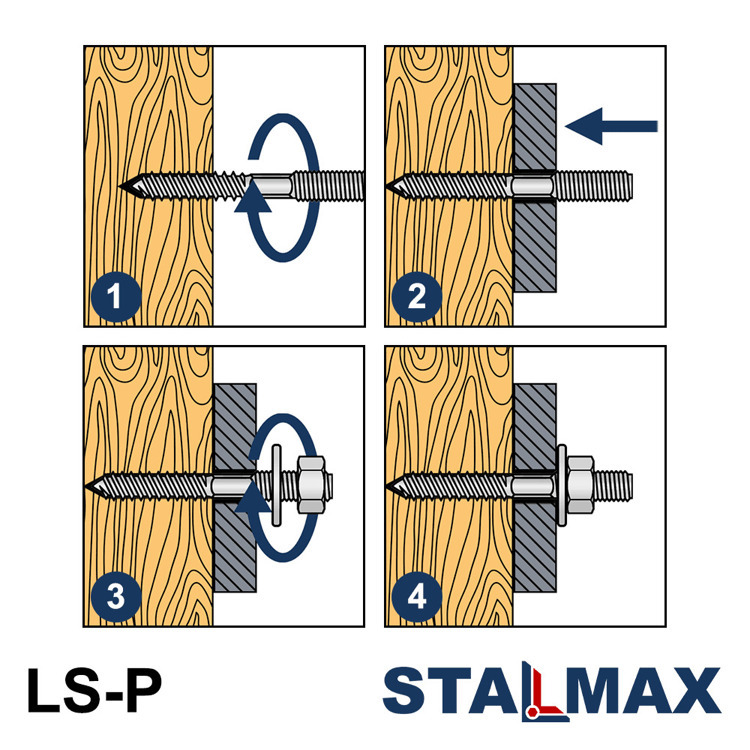 Шуруп-шпилька сантехническая STALMAX LS-P М8х160 шлиц Torx оцинкованная сталь